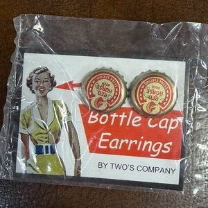 Bottle Cap Clip Earrings - Red Horse Extra Strong Beer by Two’s Company - NEW